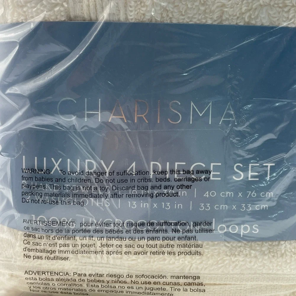 Charisma Luxury 4 Piece Hand/Wash Set Unisex Ivory NEW HygroCotton Loops